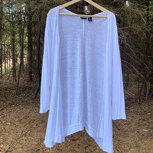 Tahari White 100% Linen Open Front Flowy Light Weight Breathable Sweater